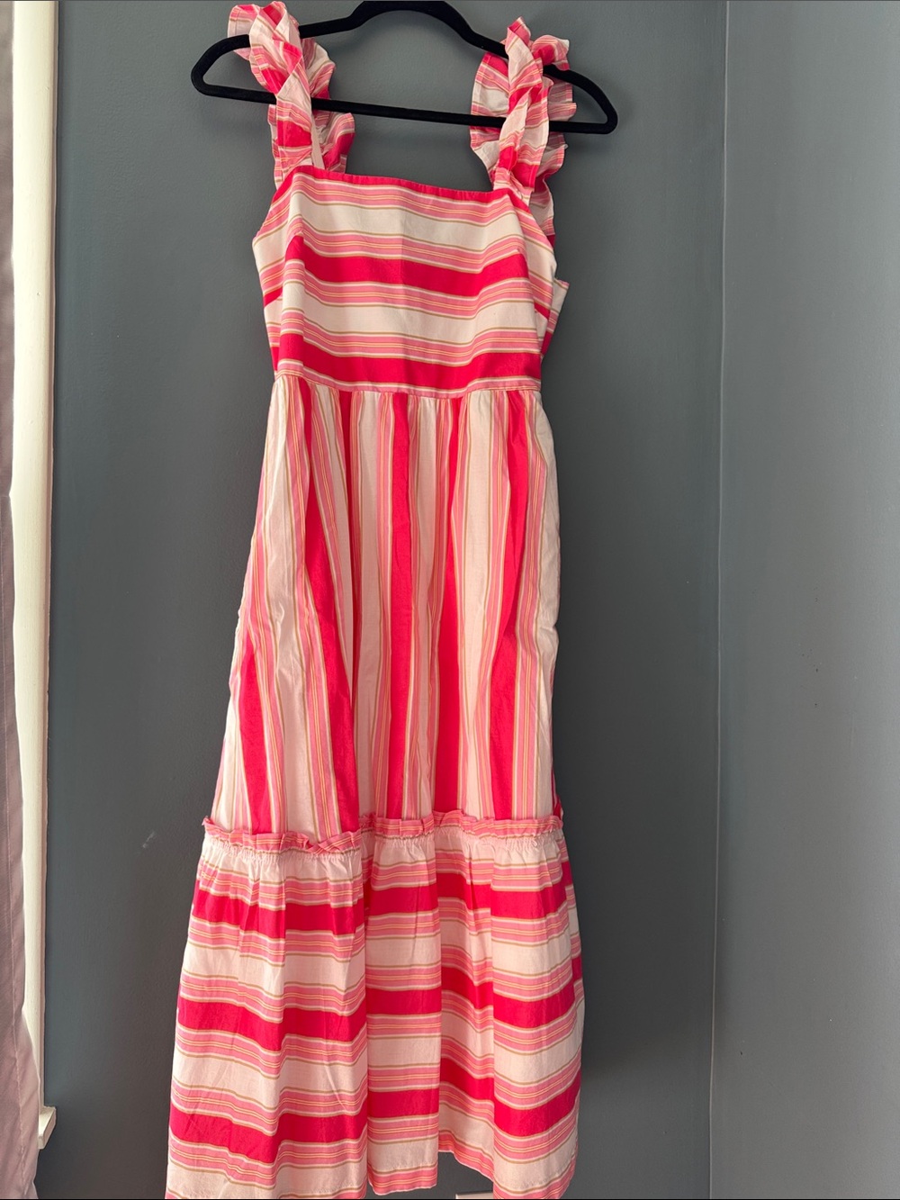 J. Crew Pink & Cream Striped Ruffle-Strap Dress